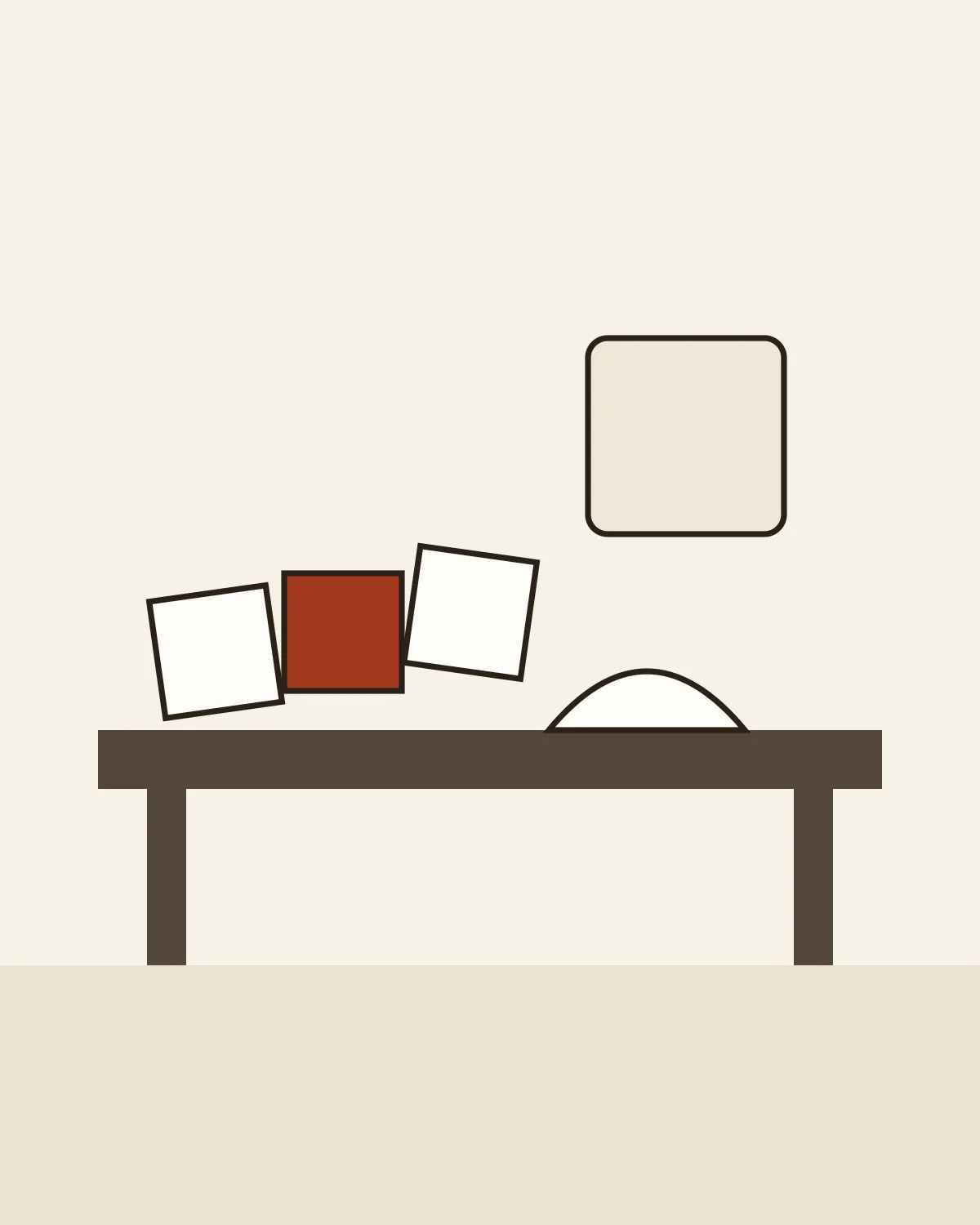 Illustration of tiles, a basin and a tape measure on a workbench